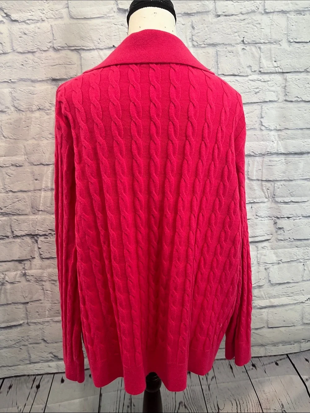 Talbots Johnny Collar Cable Knit Sweater Polo Gold Buttons Plus Size 3X Pink